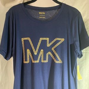 Micheal Kors blue Tee shirt with gold chain look MK